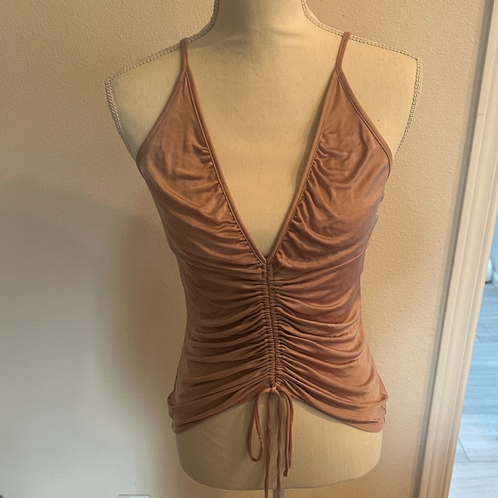 Kookai Ruched Brown Spaghetti Strap Tank Top